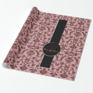 Florentine Damask (Red) (Monogram) Cadeaupapier
