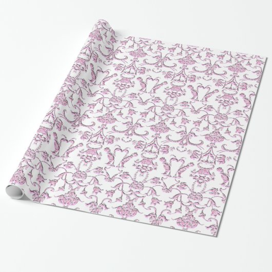  Florentine Damask (roze) Cadeaupapier (Uitgerold)