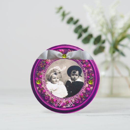 FLORENTINE FLORAL CROWN WHITE RIBBON MONOGRAM KAART (Staand voorkant)