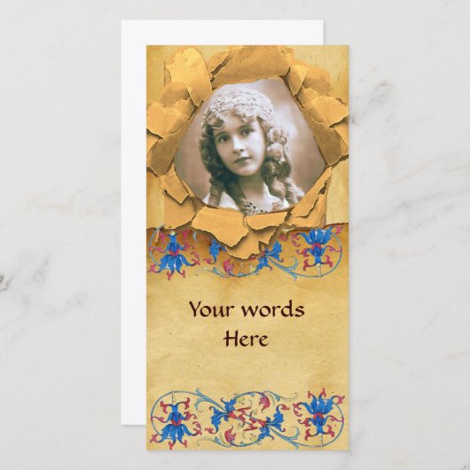 FLORENTINE FLORAL MOTIFS PARCHTIEFFOTO-TEMPLATE FEESTDAGENKAART (Voorkant / Achterkant)