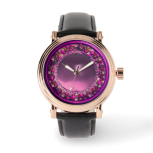 FLORENTINE FUCHSIA PAARSE BLOEMKROON, ROZE PARELTJ HORLOGE