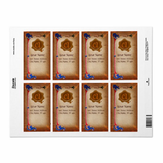 FLORENTINE PARCHMENT BROWN WAX SEAL MONOGRAM ETIKET (Full Sheet)