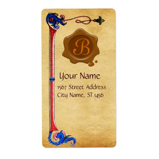 FLORENTINE PARCHMENT BROWN WAX SEAL MONOGRAM ETIKET (Voorkant)