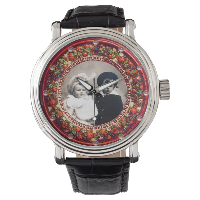 FLORENTINE RED FLORAL CROWN FOTO TEMPLATE HORLOGE (Voorkant)