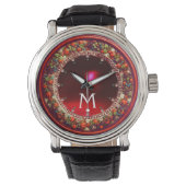 FLORENTINE RED GREEN FLORAL CROWN RUBY MONOGRAM HORLOGE (Voorkant)
