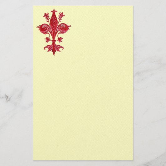 FLORENTINE RED LILY/FLEUR DE LIS, Cream Felt Briefpapier (Voorkant)