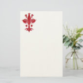 FLORENTINE RED LILY/FLEUR DE LIS, Cream Felt Briefpapier (Staand voorkant)