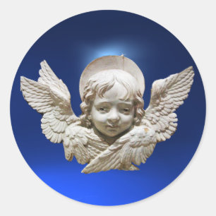 FLORENTINE RENAISSANCE ANGEL Blue White Kerstmis Ronde Sticker