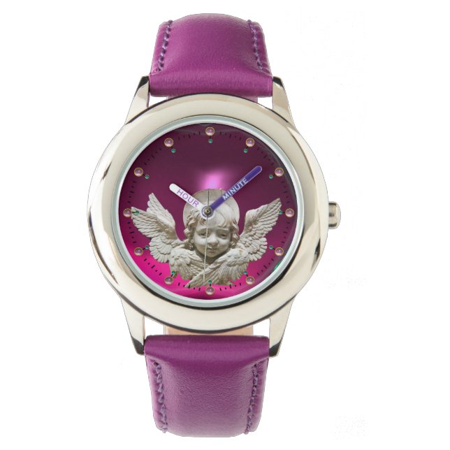 FLORENTINE RENAISSANCE ANGEL, Pink Fuchsia Amethys Horloge (Voorkant)