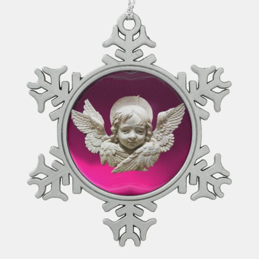 FLORENTINE RENAISSANCE ANGEL, Pink Fuchsia Amethys Tin Sneeuwvlok Ornament (Voorkant)