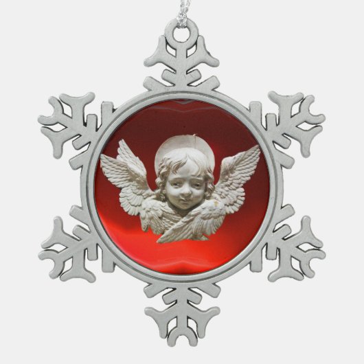 FLORENTINE RENAISSANCE ANGEL, Red Ruby Tin Sneeuwvlok Ornament (Voorkant)