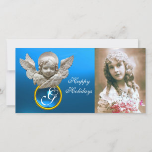 FLORENTINE RENAISSANCE ANGEL Sapphire Gem Monogram Feestdagenkaart