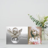 FLORENTINE RENAISSANCE ANGEL White Gem Monogram Feestdagenkaart (Staand voorkant)