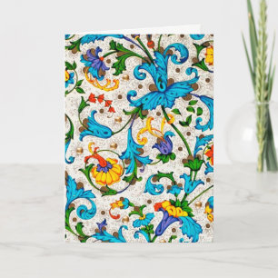 FLORENTINE RENAISSANCE BLUE FLORAL SWIRLS, FLOWERS FEESTDAGEN KAART