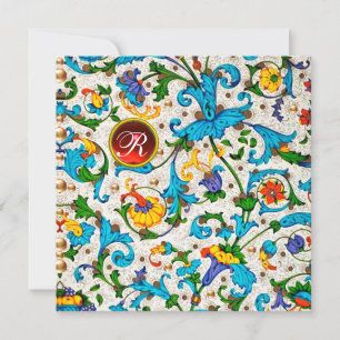 FLORENTINE RENAISSANCE BLUE FLORAL SWIRLS, FLOWERS FEESTDAGENKAART