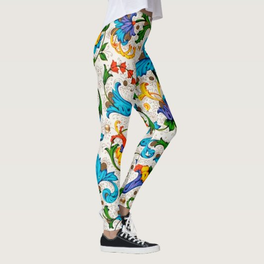 FLORENTINE RENAISSANCE BLUE FLORAL SWIRLS, FLOWERS LEGGINGS (Rechts)