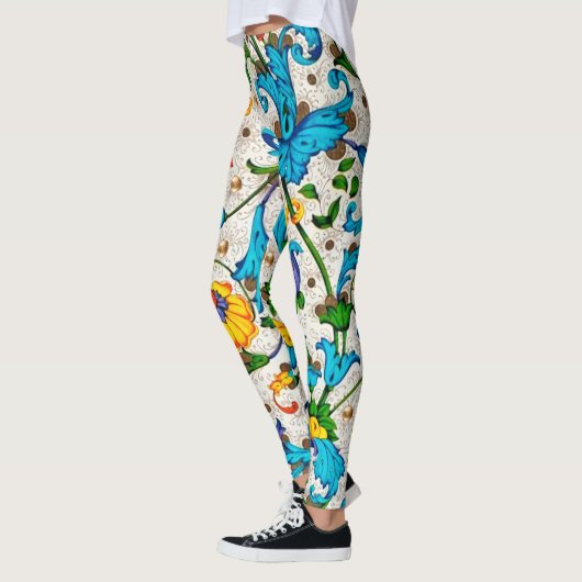 FLORENTINE RENAISSANCE BLUE FLORAL SWIRLS, FLOWERS LEGGINGS (Links)