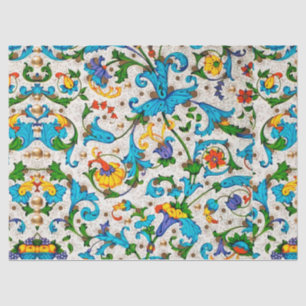 FLORENTINE RENAISSANCE BLUE FLORAL SWIRLS, FLOWERS TISSUEPAPIER