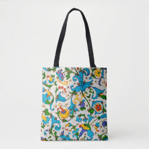 FLORENTINE RENAISSANCE BLUE FLORAL SWIRLS, FLOWERS TOTE BAG
