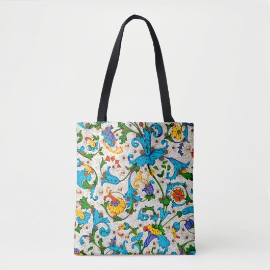 FLORENTINE RENAISSANCE BLUE FLORAL SWIRLS, FLOWERS TOTE BAG (Voorkant)