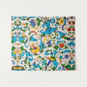 FLORENTINE RENAISSANCE BLUE FLORAL SWIRLS, FLOWERS WANDKLEED