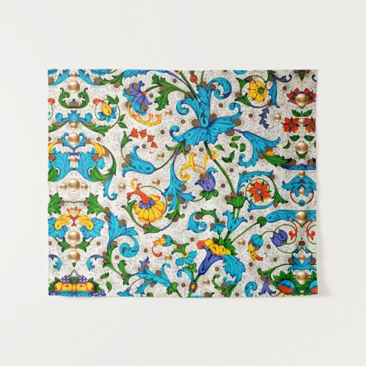 FLORENTINE RENAISSANCE BLUE FLORAL SWIRLS, FLOWERS WANDKLEED (Voorkant (horizontaal))