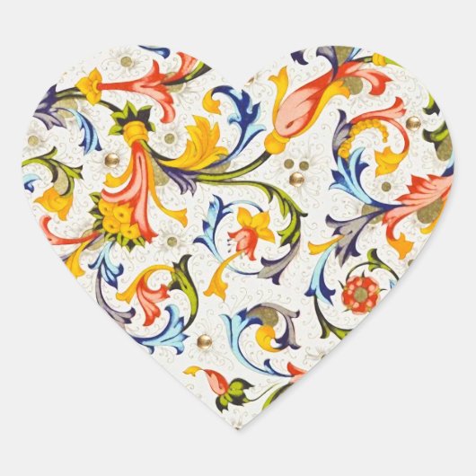 FLORENTINE RENAISSANCE FLORAL SWIRLS, FLOWERS HART STICKER (Voorkant)