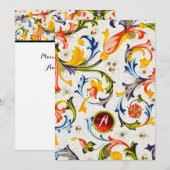 FLORENTINE RENAISSANCE FLORAL SWIRLS GEM MONOGRAM FEESTDAGENKAART (Voorkant / Achterkant)