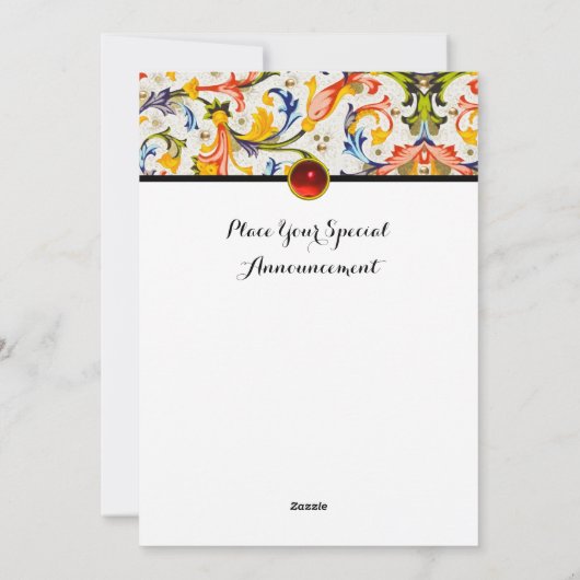 FLORENTINE RENAISSANCE FLORAL SWIRLS GEM MONOGRAM FEESTDAGENKAART (Achterkant)