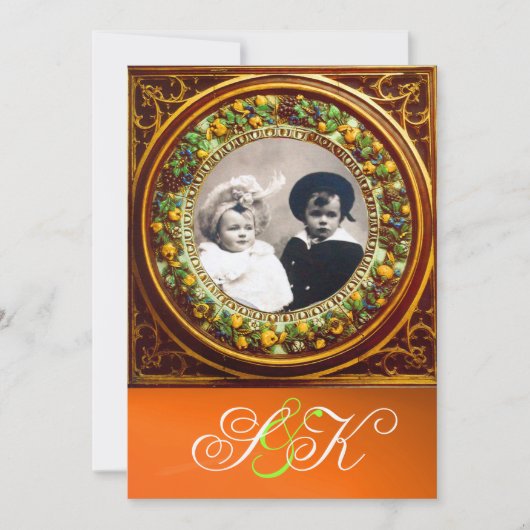 FLORENTINE RENAISSANCE FRUITS DAMASK MONOGRAM KAART (Voorkant)