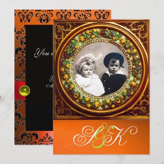 FLORENTINE RENAISSANCE FRUITS DAMASK MONOGRAM KAART (Voorkant / Achterkant)