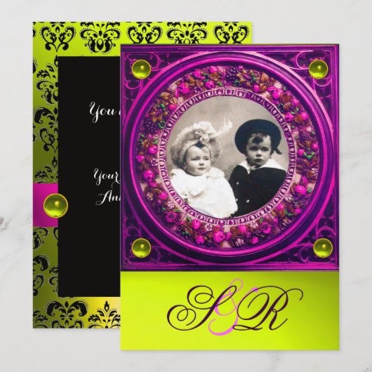 FLORENTINE RENAISSANCE FRUITS DAMASK MONOGRAM KAART (Voorkant / Achterkant)