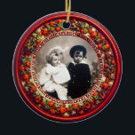 FLORENTINE RENAISSANCE FRUITS Photo Template Ruby Keramisch Ornament<br><div class="desc">Elegant,  klassieker,  levendige Renaissance fijne kunst,  meesterwerk uit de Bottega della Robbia ( Florence - Italië ) in felrode,  groene,  paarse en bruine kleuren .</div>
