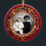 FLORENTINE RENAISSANCE FRUITS Photo Template Ruby Keramisch Ornament<br><div class="desc">Elegant,  klassieker,  levendige Renaissance fijne kunst,  meesterwerk uit de Bottega della Robbia ( Florence - Italië ) in felrode,  groene,  paarse en bruine kleuren .</div>