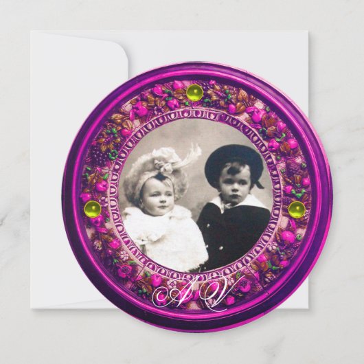 FLORENTINE RENAISSANCE PINK FLORAL CROWN MONOGRAM KAART (Voorkant)