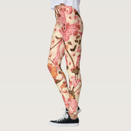 FLORENTINE RENAISSANCE PINK FLORAL SWIRLS, FLOWERS LEGGINGS