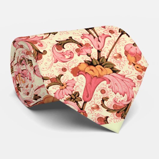 FLORENTINE RENAISSANCE PINK FLORAL SWIRLS, FLOWERS STROPDAS (Opgerold)