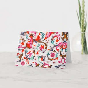 FLORENTINE RENAISSANCE RED FLORAL SWIRLS, FLOWERS BEDANKKAART