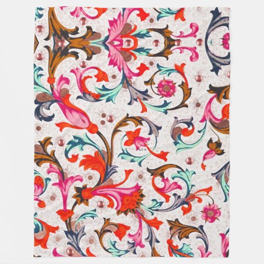 FLORENTINE RENAISSANCE RED FLORAL SWIRLS, FLOWERS FLEECE DEKEN (Voorkant)