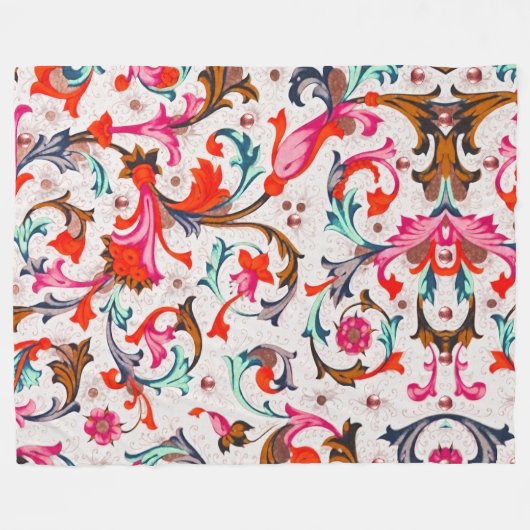 FLORENTINE RENAISSANCE RED FLORAL SWIRLS, FLOWERS FLEECE DEKEN (Voorkant (Horizontaal))