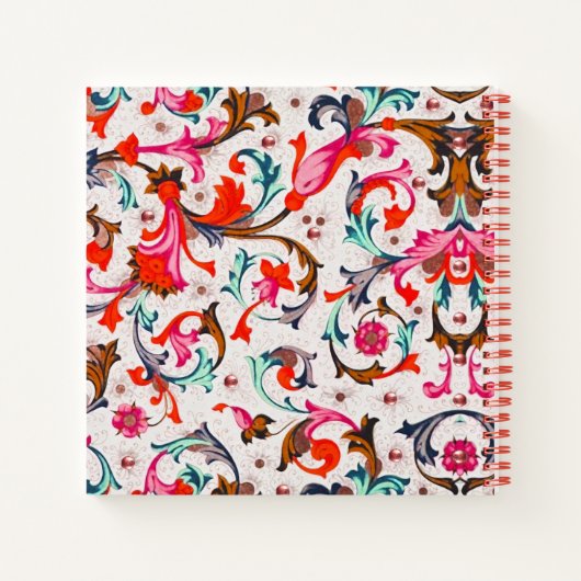 FLORENTINE RENAISSANCE RED FLORAL SWIRLS, FLOWERS NOTITIEBOEK (Achterkant)