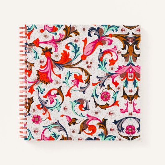 FLORENTINE RENAISSANCE RED FLORAL SWIRLS, FLOWERS NOTITIEBOEK (Voorkant)