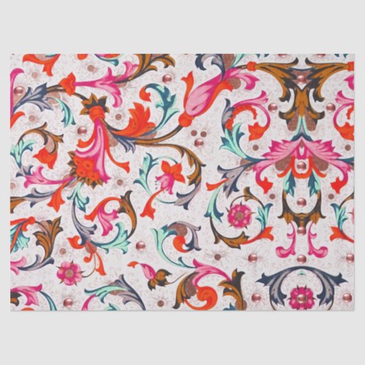 FLORENTINE RENAISSANCE RED FLORAL SWIRLS, FLOWERS TISSUEPAPIER (Voorkant)