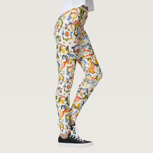 FLORENTINE RENAISSANCE YELLOW FLORAL SWIRL, FLOWER LEGGINGS (Rechts)