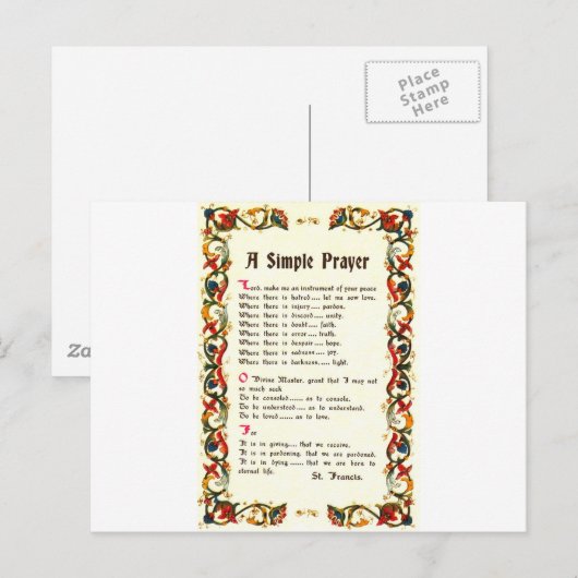 Florentine Simple Prayer=St. Francis=Pope Francis Briefkaart (Voorkant / Achterkant)