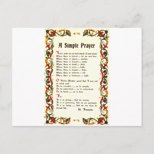 Florentine Simple Prayer=St. Francis=Pope Francis Briefkaart (Voorkant)