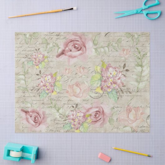 Florenz Waterverf Roze bloemen Ephemera ontkoppeli Tissuepapier (Craft)