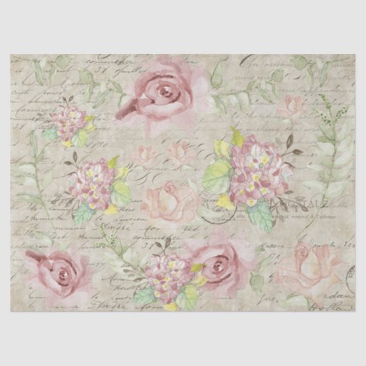 Florenz Waterverf Roze bloemen Ephemera ontkoppeli Tissuepapier (Voorkant)