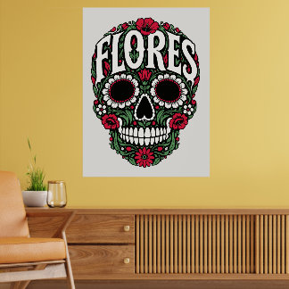 flores achternaam suiker schedel poster