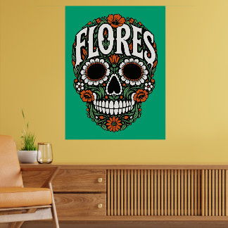 flores achternaam suiker schedel poster